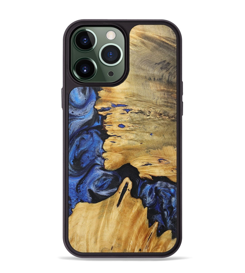 iPhone 13 Pro Max Wood+Resin Phone Case - Krista (Blue, 718018)