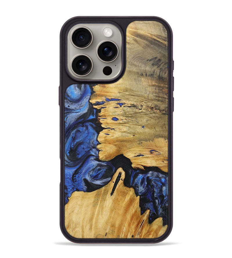 iPhone 16 Pro Max Wood+Resin Phone Case - Krista (Blue, 718018)