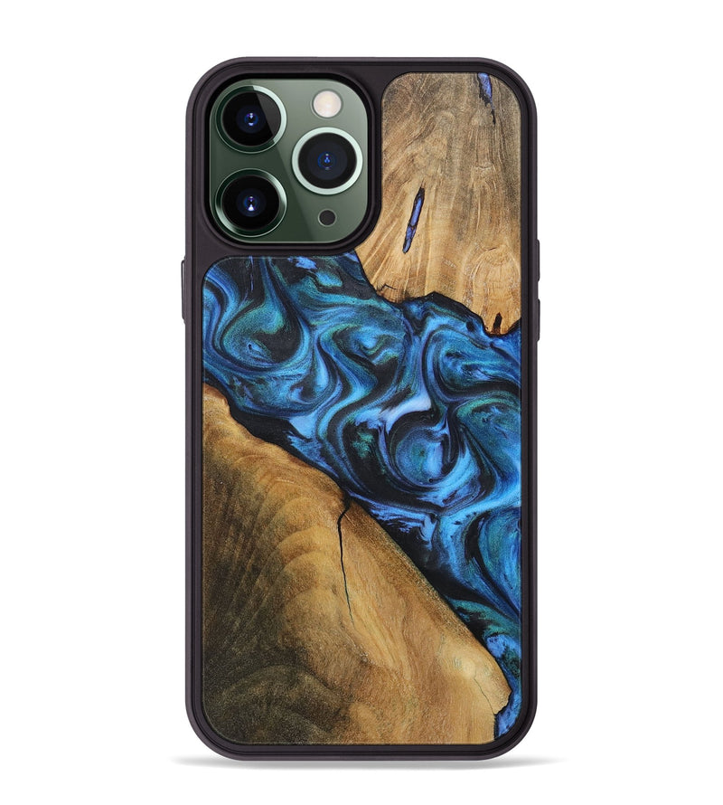 iPhone 13 Pro Max Wood+Resin Phone Case - Hanna (Blue, 718029)