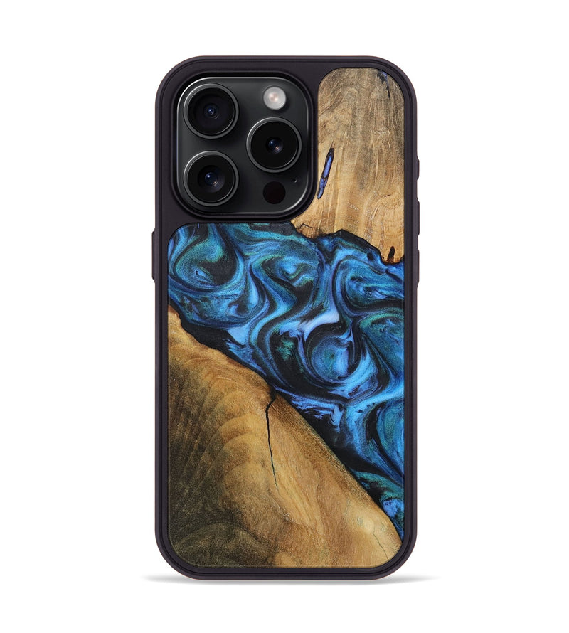 iPhone 15 Pro Wood+Resin Phone Case - Hanna (Blue, 718029)