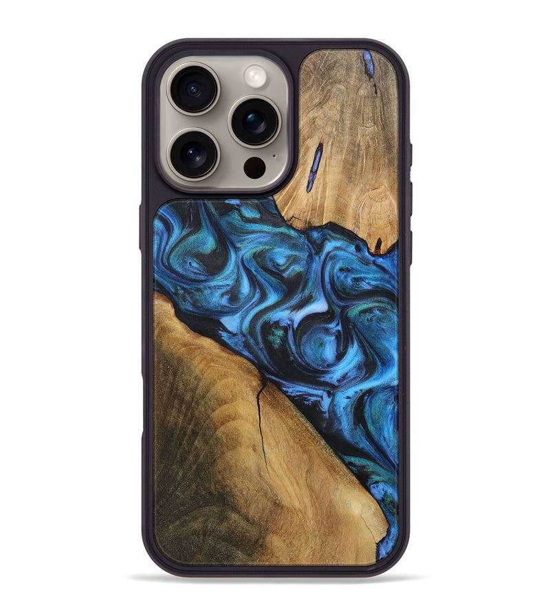 iPhone 16 Pro Max Wood+Resin Phone Case - Hanna (Blue, 718029)