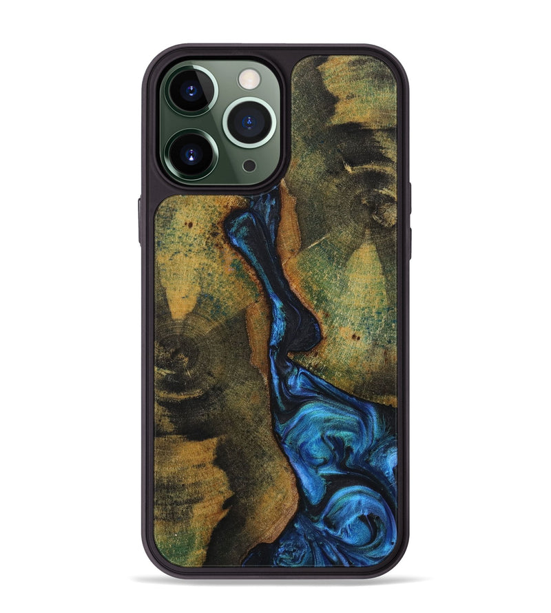 iPhone 13 Pro Max Wood+Resin Phone Case - Genevieve (Blue, 718031)