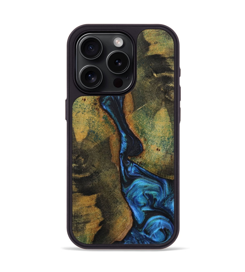 iPhone 15 Pro Wood+Resin Phone Case - Genevieve (Blue, 718031)