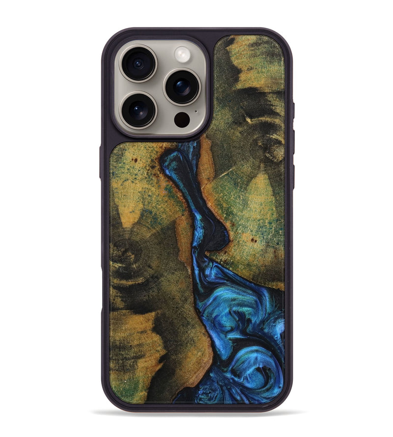 iPhone 16 Pro Max Wood+Resin Phone Case - Genevieve (Blue, 718031)