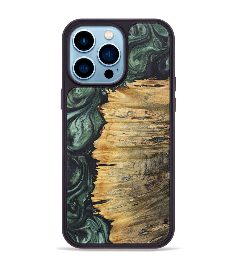 iPhone 14 Pro Max Wood+Resin Phone Case - Nyla (Green, 718042)