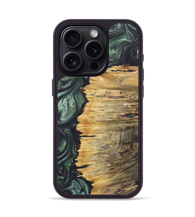 iPhone 15 Pro Wood+Resin Phone Case - Nyla (Green, 718042)