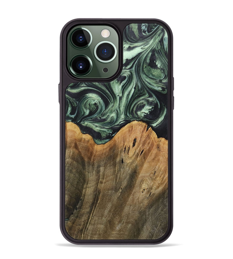 iPhone 13 Pro Max Wood+Resin Phone Case - Leilani (Green, 718045)