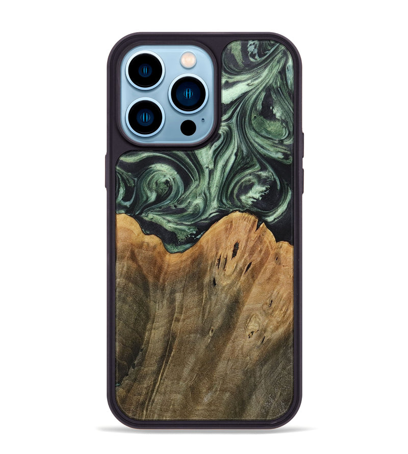 iPhone 14 Pro Max Wood+Resin Phone Case - Leilani (Green, 718045)