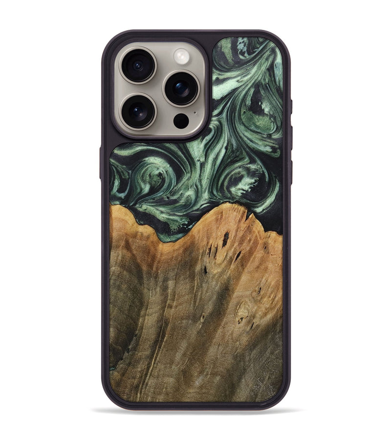 iPhone 15 Pro Max Wood+Resin Phone Case - Leilani (Green, 718045)