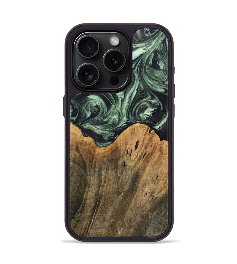 iPhone 15 Pro Wood+Resin Phone Case - Leilani (Green, 718045)