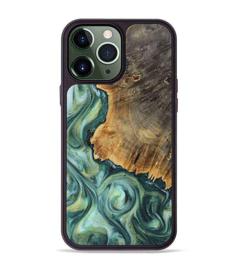 iPhone 13 Pro Max Wood+Resin Phone Case - Lena (Green, 718046)