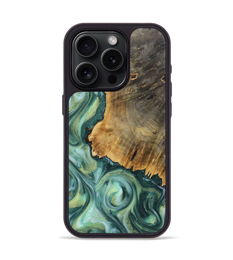 iPhone 15 Pro Wood+Resin Phone Case - Lena (Green, 718046)