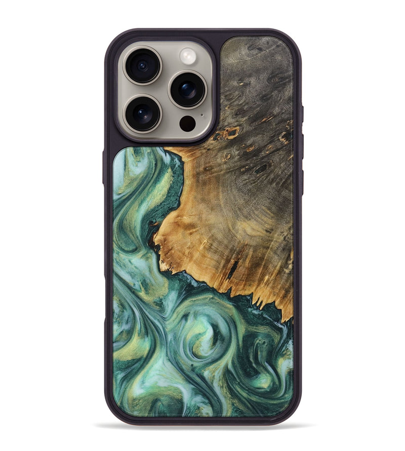 iPhone 16 Pro Max Wood+Resin Phone Case - Lena (Green, 718046)