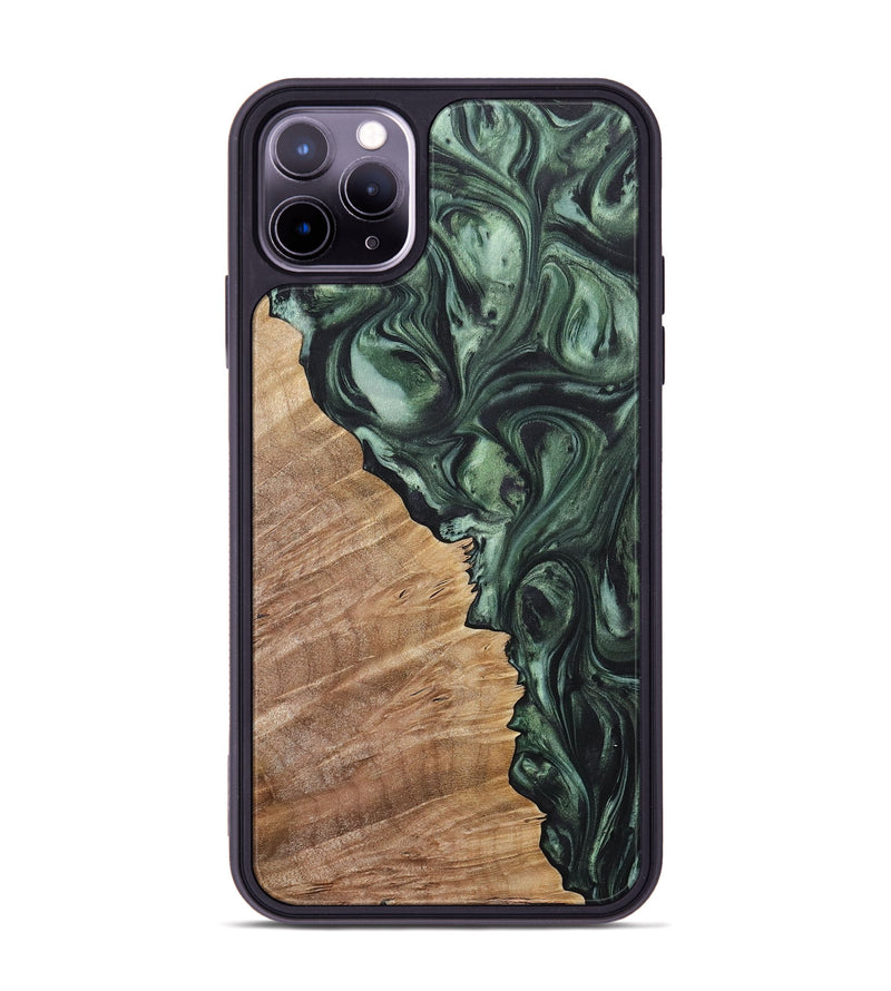 iPhone 11 Pro Max Wood+Resin Phone Case - Bryan (Green, 718049)