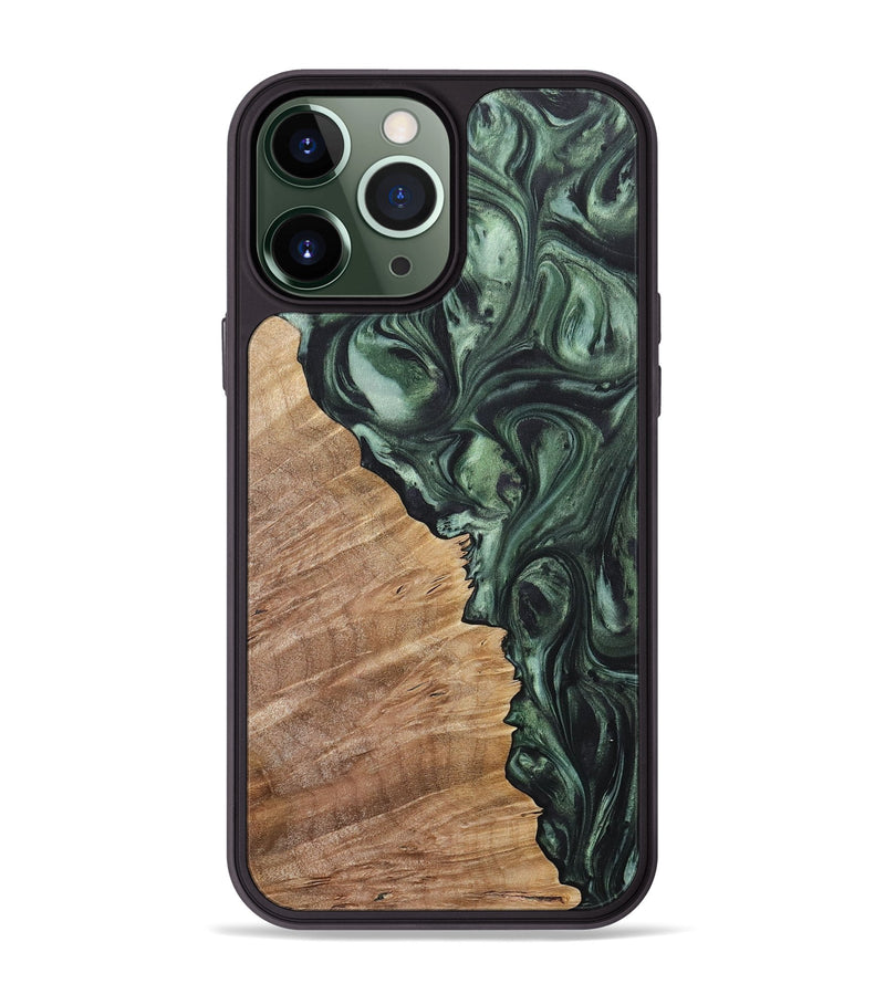 iPhone 13 Pro Max Wood+Resin Phone Case - Bryan (Green, 718049)