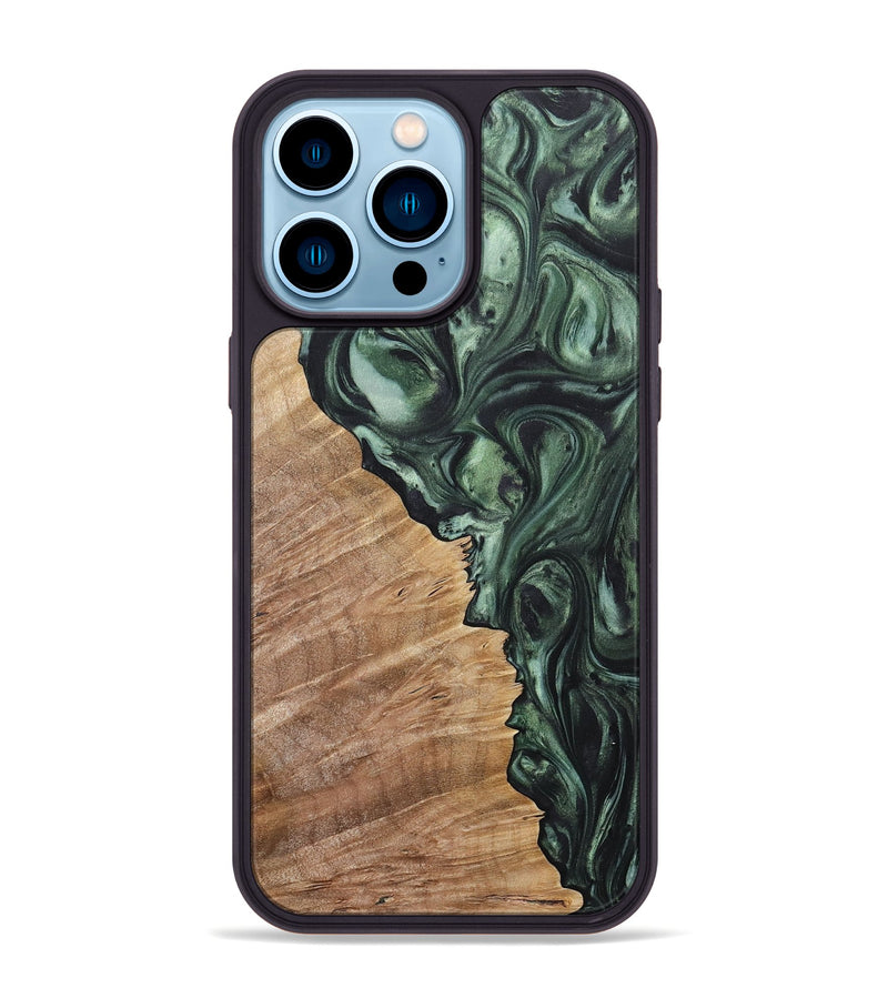 iPhone 14 Pro Max Wood+Resin Phone Case - Bryan (Green, 718049)