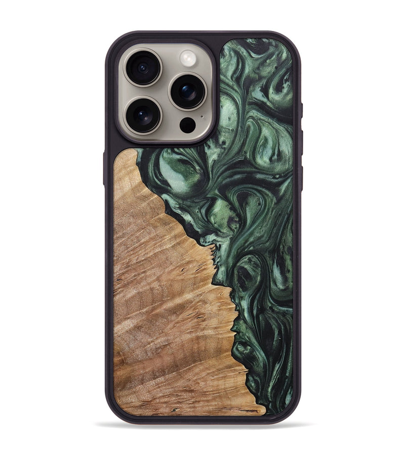 iPhone 15 Pro Max Wood+Resin Phone Case - Bryan (Green, 718049)