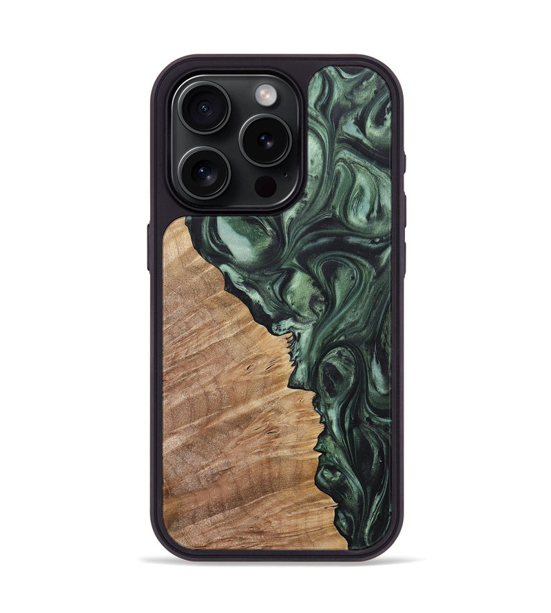 iPhone 15 Pro Wood+Resin Phone Case - Bryan (Green, 718049)