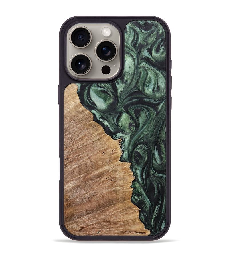 iPhone 16 Pro Max Wood+Resin Phone Case - Bryan (Green, 718049)