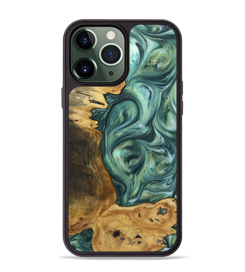 iPhone 13 Pro Max Wood+Resin Phone Case - Donovan (Green, 718050)