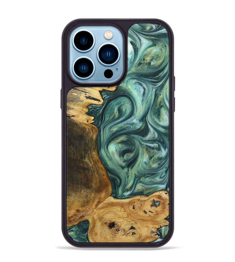 iPhone 14 Pro Max Wood+Resin Phone Case - Donovan (Green, 718050)