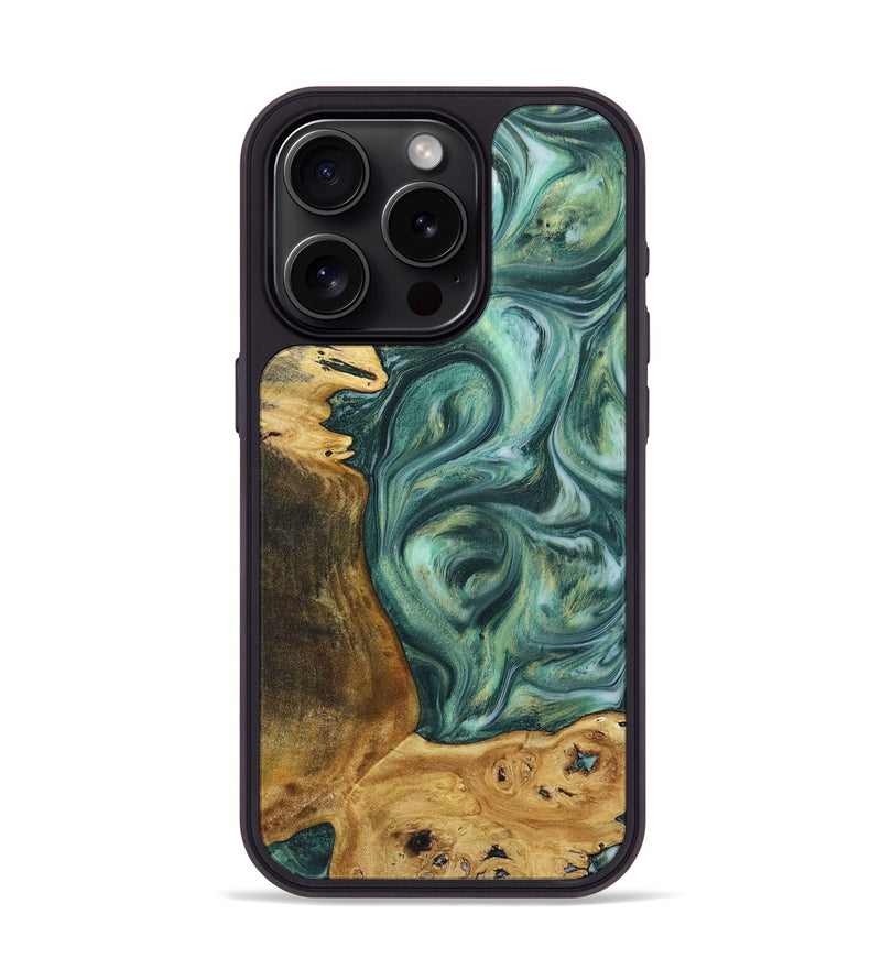 iPhone 15 Pro Wood+Resin Phone Case - Donovan (Green, 718050)