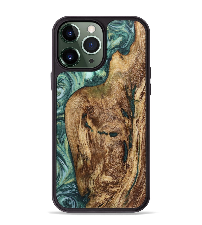 iPhone 13 Pro Max Wood+Resin Phone Case - Kaydence (Green, 718051)