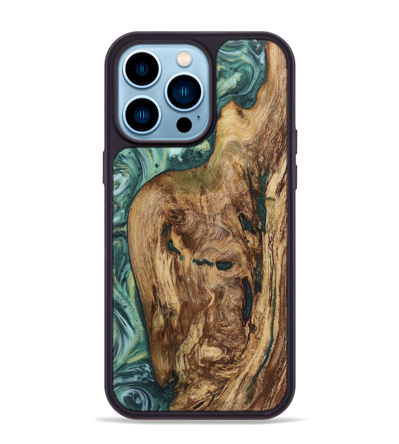 iPhone 14 Pro Max Wood+Resin Phone Case - Kaydence (Green, 718051)