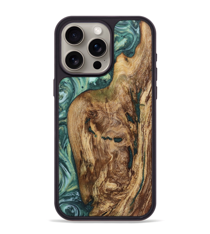 iPhone 15 Pro Max Wood+Resin Phone Case - Kaydence (Green, 718051)