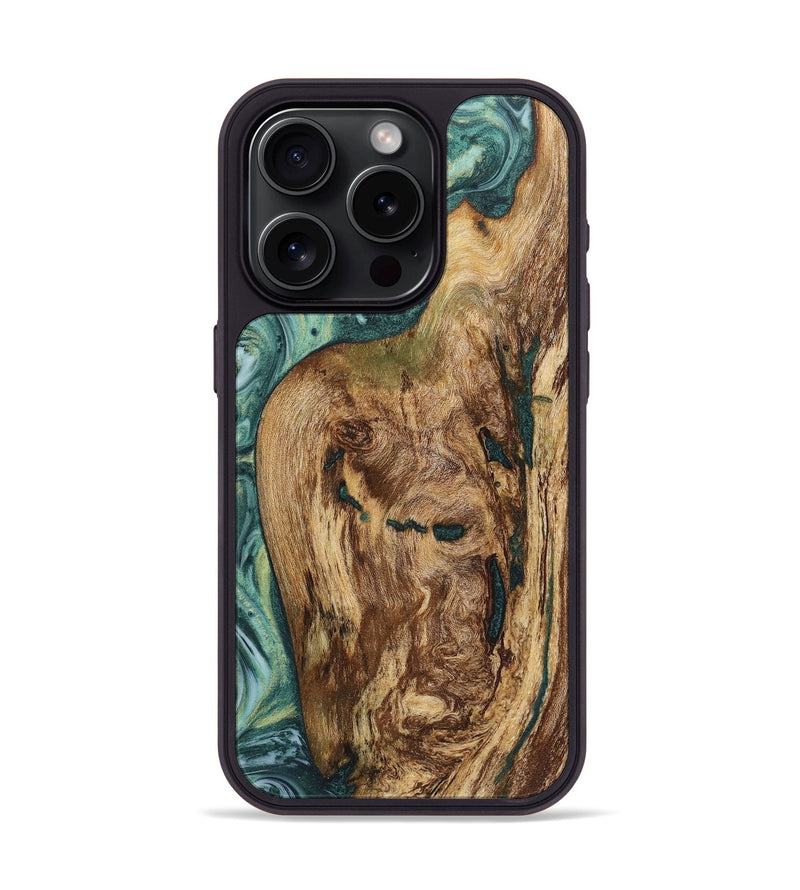 iPhone 15 Pro Wood+Resin Phone Case - Kaydence (Green, 718051)