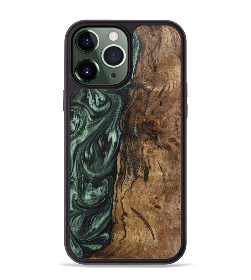 iPhone 13 Pro Max Wood+Resin Phone Case - Ronnie (Green, 718053)