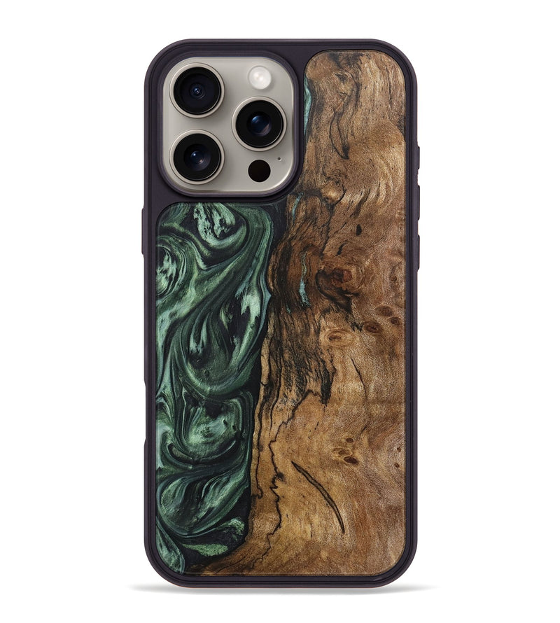 iPhone 16 Pro Max Wood+Resin Phone Case - Ronnie (Green, 718053)