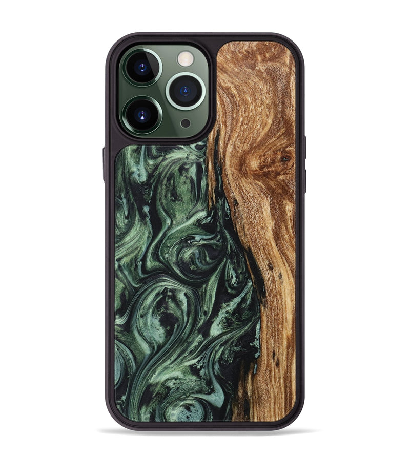 iPhone 13 Pro Max Wood+Resin Phone Case - Judy (Green, 718054)