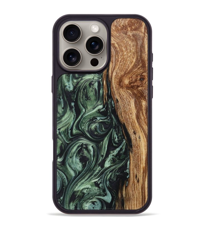 iPhone 16 Pro Max Wood+Resin Phone Case - Judy (Green, 718054)