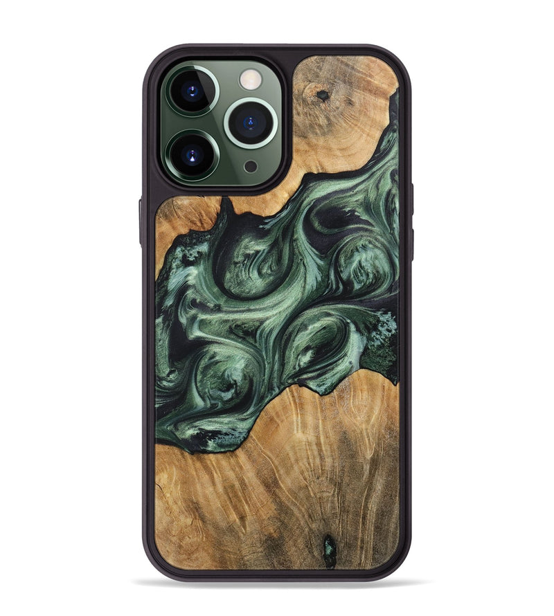 iPhone 13 Pro Max Wood+Resin Phone Case - Harper (Green, 718055)