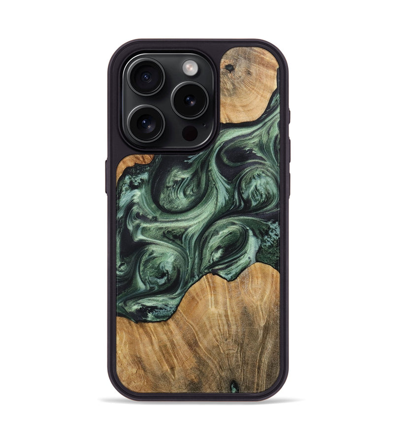 iPhone 15 Pro Wood+Resin Phone Case - Harper (Green, 718055)