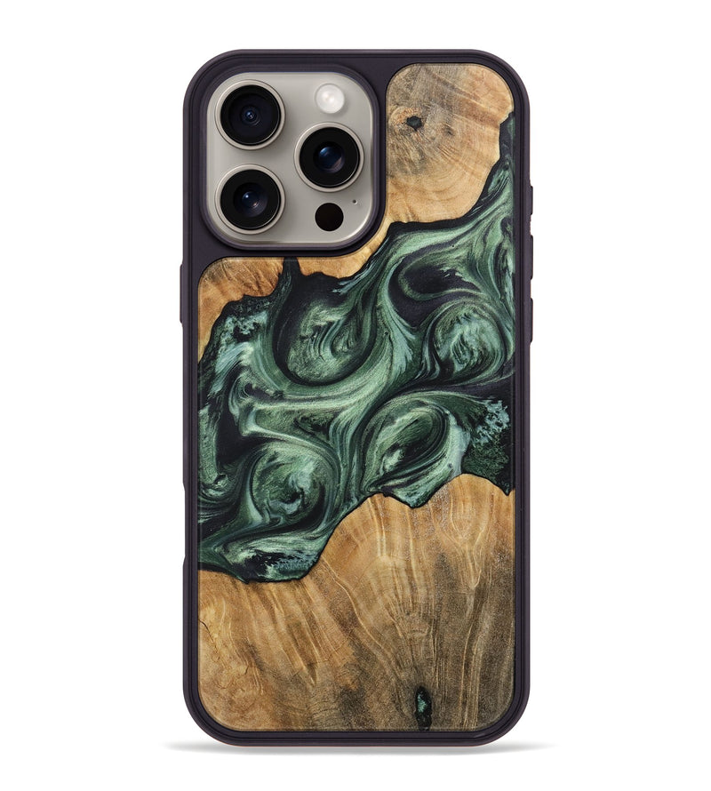 iPhone 16 Pro Max Wood+Resin Phone Case - Harper (Green, 718055)