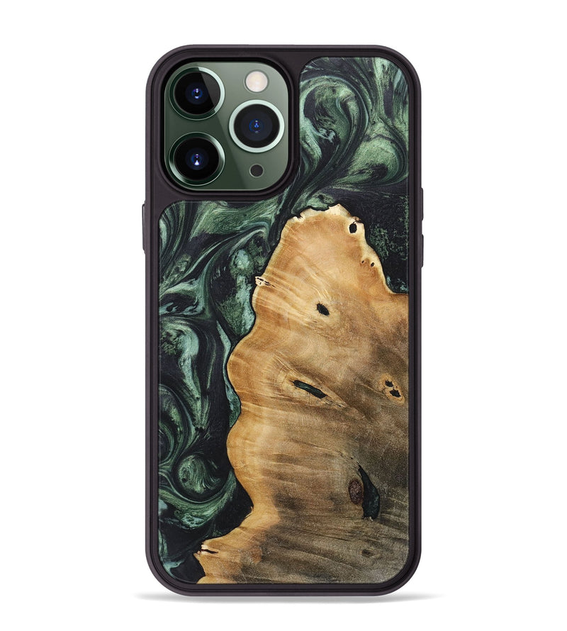 iPhone 13 Pro Max Wood+Resin Phone Case - Mabel (Green, 718057)