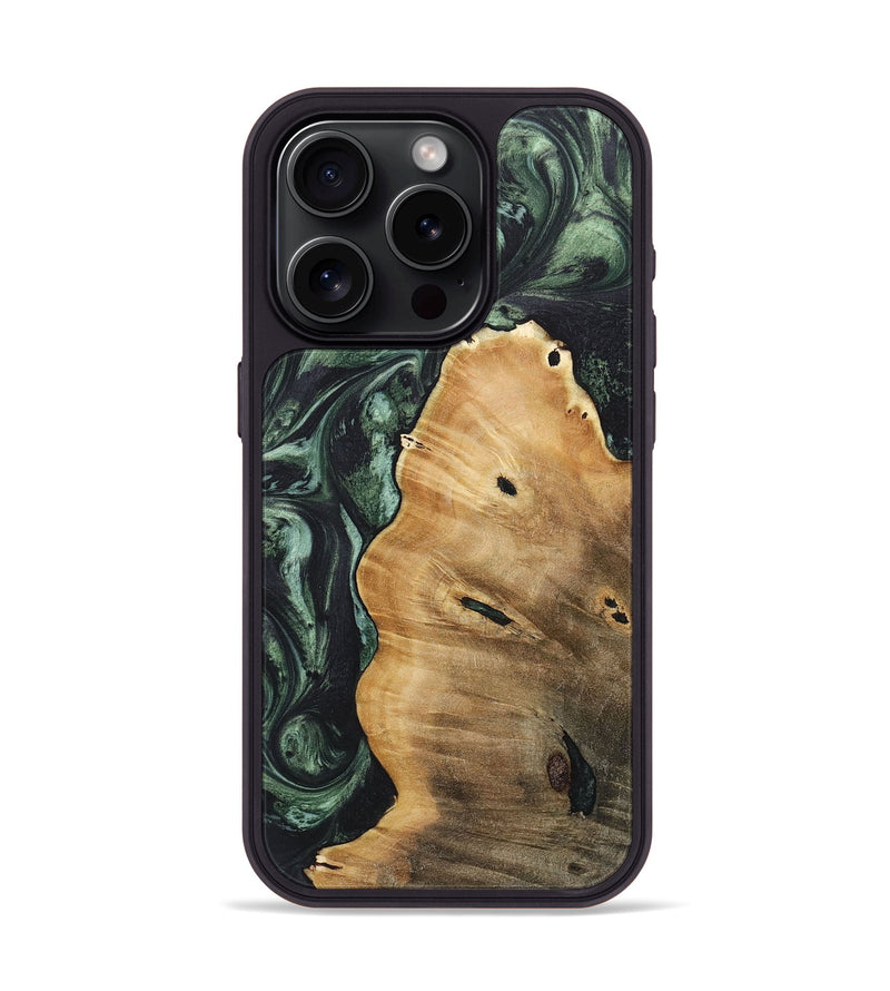 iPhone 15 Pro Wood+Resin Phone Case - Mabel (Green, 718057)