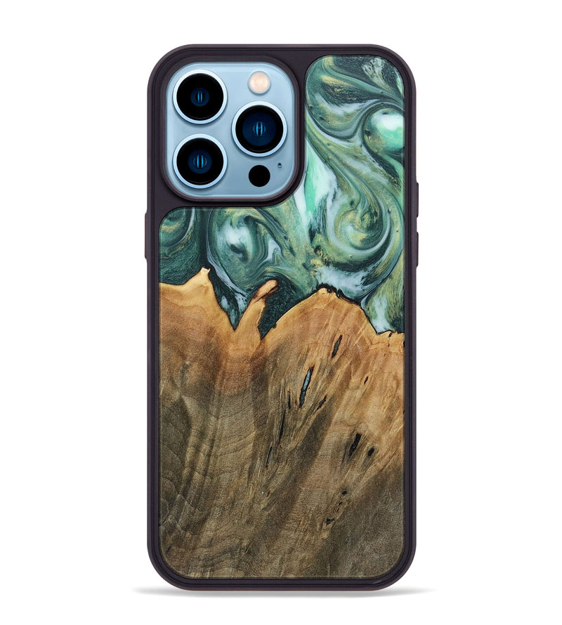 iPhone 14 Pro Max Wood+Resin Phone Case - Sullivan (Green, 718059)