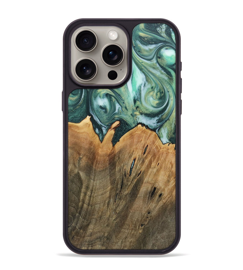 iPhone 15 Pro Max Wood+Resin Phone Case - Sullivan (Green, 718059)