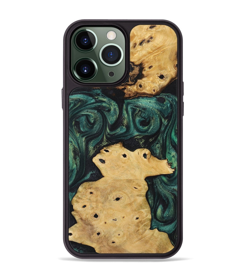 iPhone 13 Pro Max Wood+Resin Phone Case - Chance (Green, 718069)