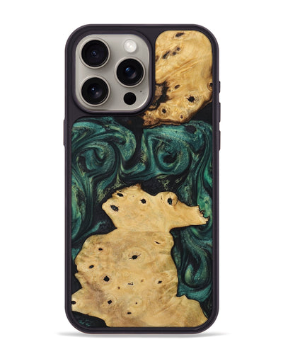 iPhone 15 Pro Max Wood+Resin Phone Case - Chance (Green, 718069)