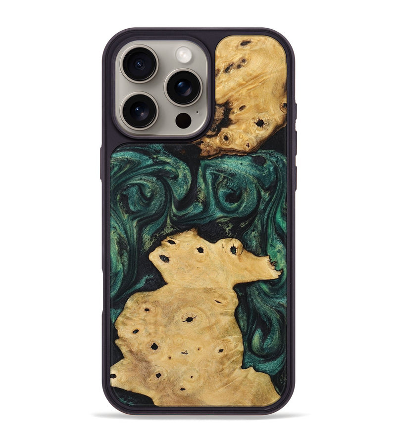 iPhone 16 Pro Max Wood+Resin Phone Case - Chance (Green, 718069)