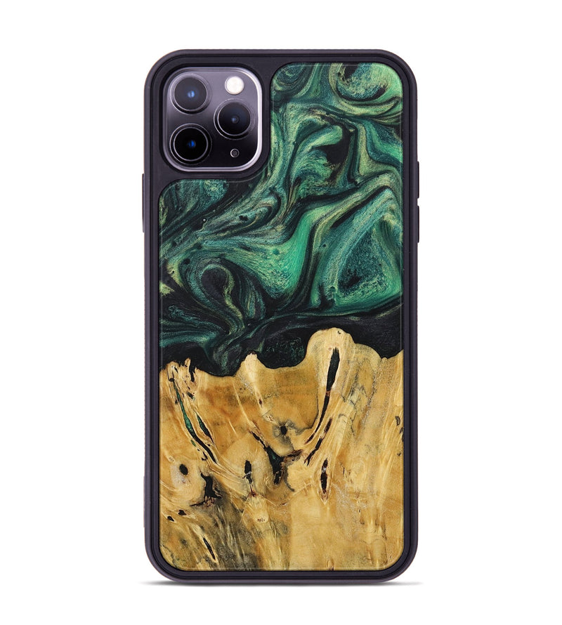 iPhone 11 Pro Max Wood+Resin Phone Case - Mauricio (Green, 718071)