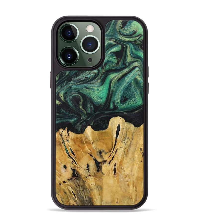 iPhone 13 Pro Max Wood+Resin Phone Case - Mauricio (Green, 718071)