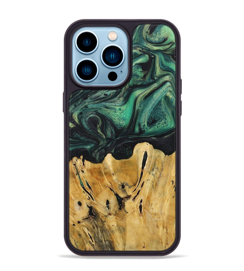 iPhone 14 Pro Max Wood+Resin Phone Case - Mauricio (Green, 718071)