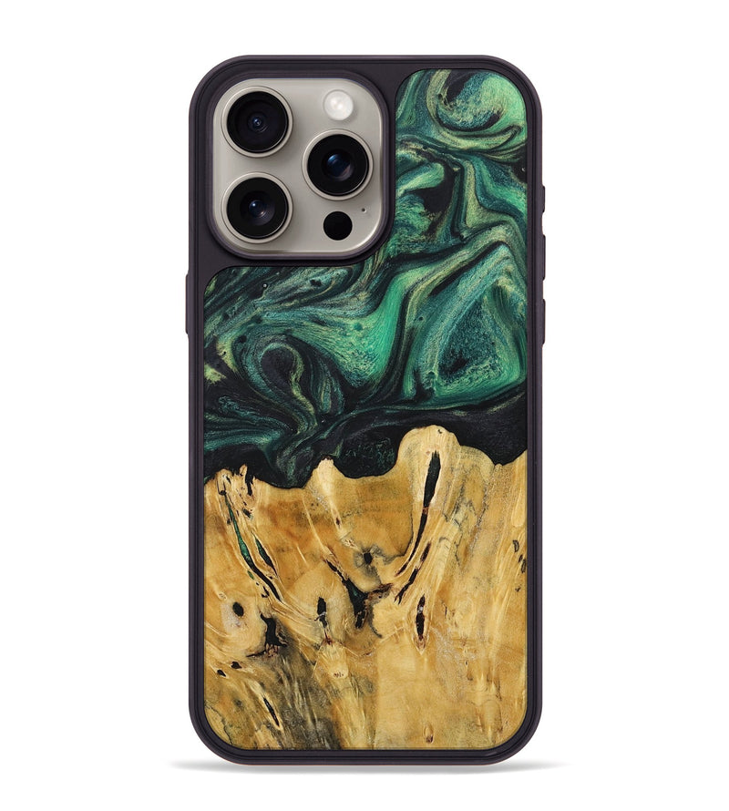 iPhone 15 Pro Max Wood+Resin Phone Case - Mauricio (Green, 718071)