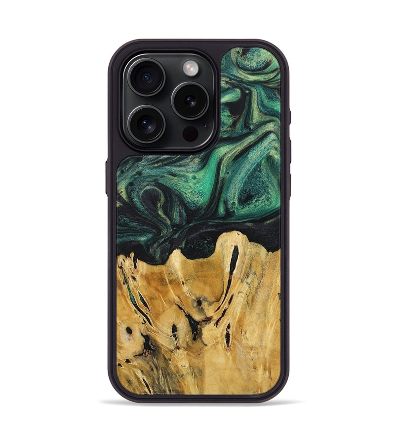 iPhone 15 Pro Wood+Resin Phone Case - Mauricio (Green, 718071)