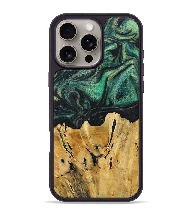 iPhone 16 Pro Max Wood+Resin Phone Case - Mauricio (Green, 718071)